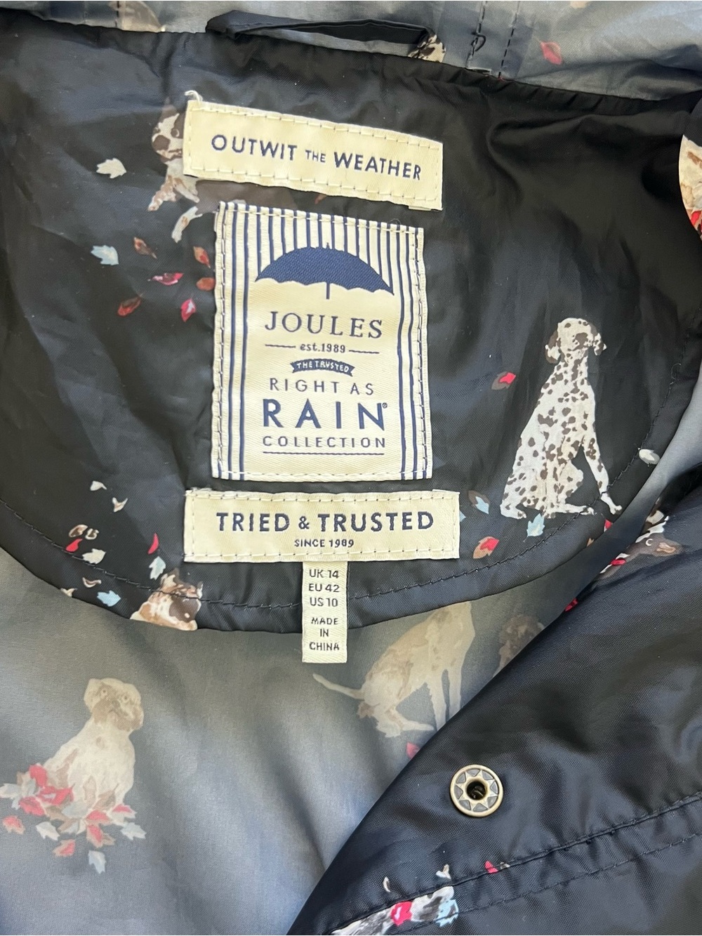 Joules Golightly Packable Waterproof Blue Rain Jacket May Day Dog Size US 10 - Picture 11 of 15